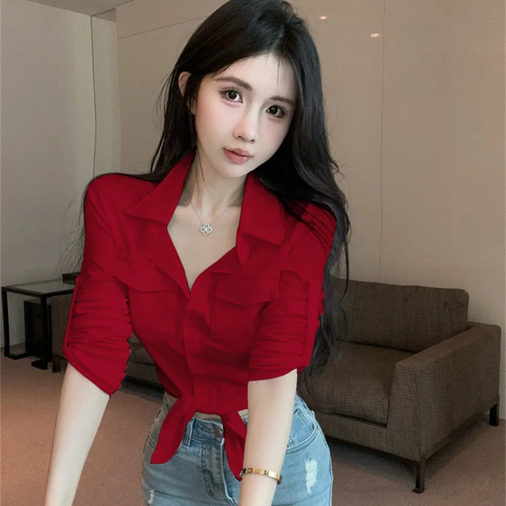 تي شيرت صيفي 2025 بقصة ضيقة تي شيرت مرن طويل Sve منتصف Sve ort irt مثير حار للنساء Faion كاجوال irt #2