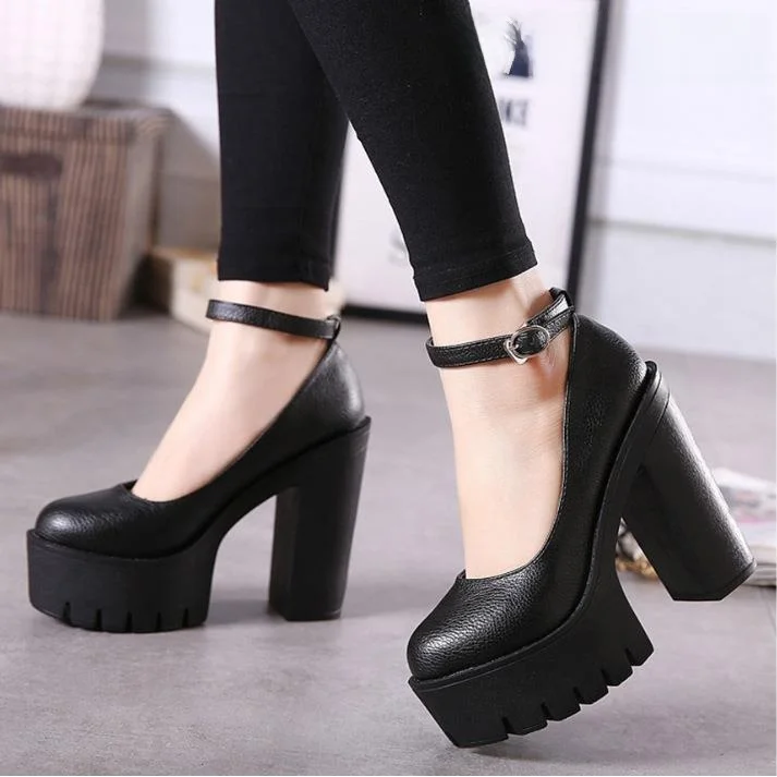 

Faionable Large Size Single oes for Women with Bule Design High Heels Slip-On round Toe Rubber Outsole PU Lined
