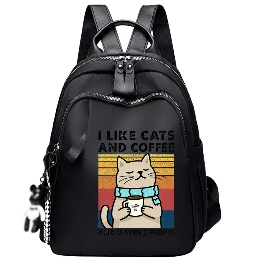 

Женский рюкзак с принтом «Я люблю кошек и кофе», большой вместимости, простой, модный, трендовый дизайн, дорожная сумка, уличный стиль, из ткани Оксфорд