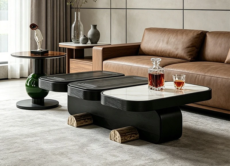Italian light luxury marble coffee table combination rectangular living room