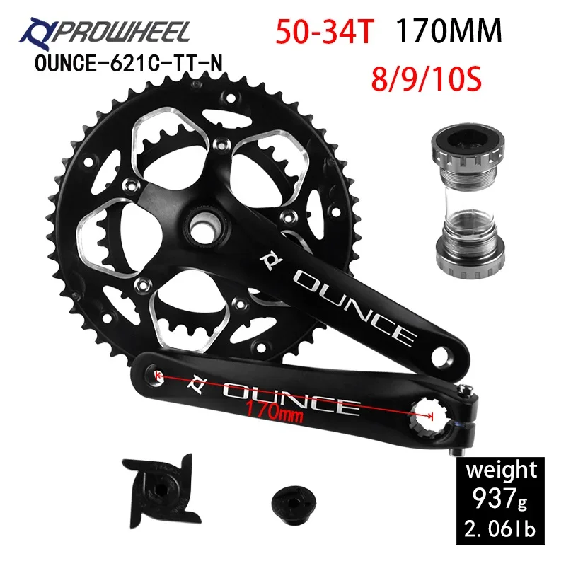 PROWHEEL OUNCE 621C 110BCD ultralight Crank Hollow 50-34T Chainrings integrated 5 Claw crankset for 8/9/10S Road Bike Parts