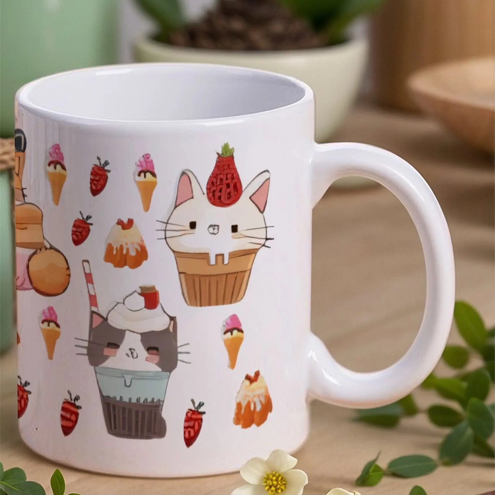 

A Group Of Cats With Desserts And Ice Creams Mugs Coffee Cups, 330ml Ceramic Mug for Men