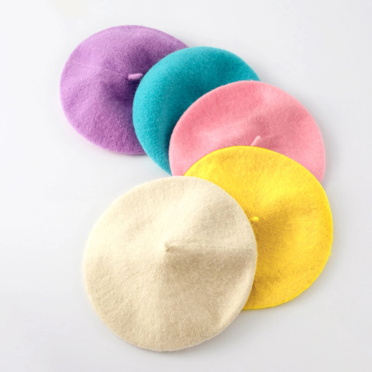 Candy Colors Wool Knitted Beret For Girls Hair Accessories Cute Baby Painter Beanie Hat Spring Color Knit Children Berets Cap