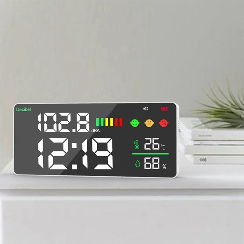 Rechargeable Digital Sound Level Meter Noise Decibel Measuring Meter Range From 1-95Dba Wall-Mounted Large Screen Clock