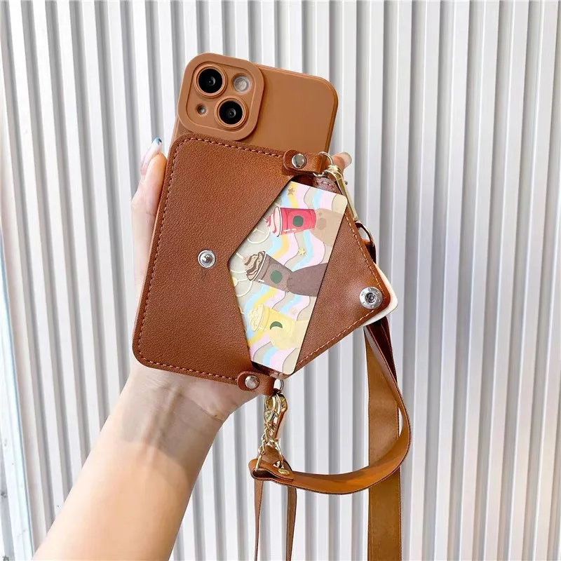 Crossbody Lanyard Necklace Strap Wallet Phone Case For iPhone 11 12 13 Pro Max 14 15 Plus Card Holder smartphone protector cover