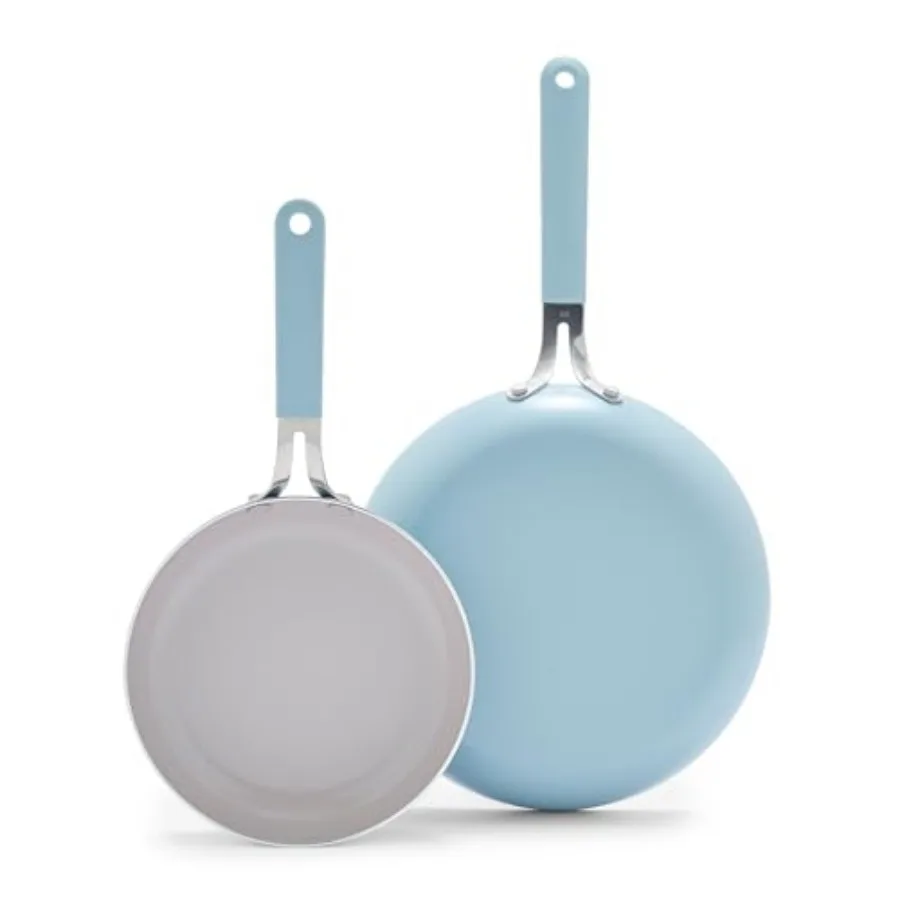 

8" and 10" 2 Pcs Nonstick Ceramic Frying Pan Set Lightweight Healthy PFAS-Free Skillets Dishwasher and Oven Safe Durable Body S