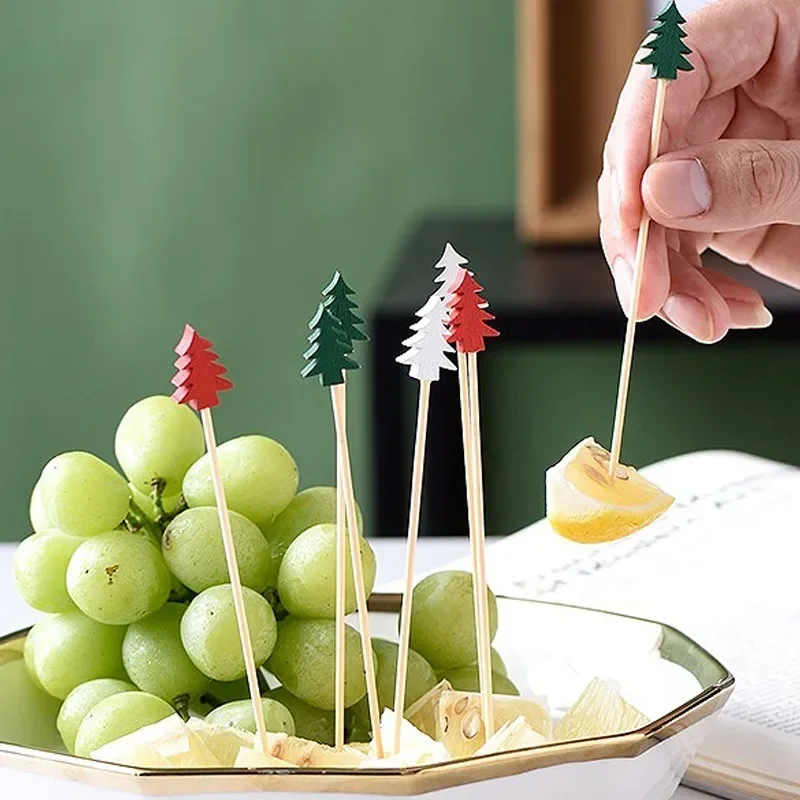 200/50PCS Christmas Fruit Skewer Santa Claus Disposable Buffet Food Toothpicks Cupcake Topper Xmas New Year Party Decoration