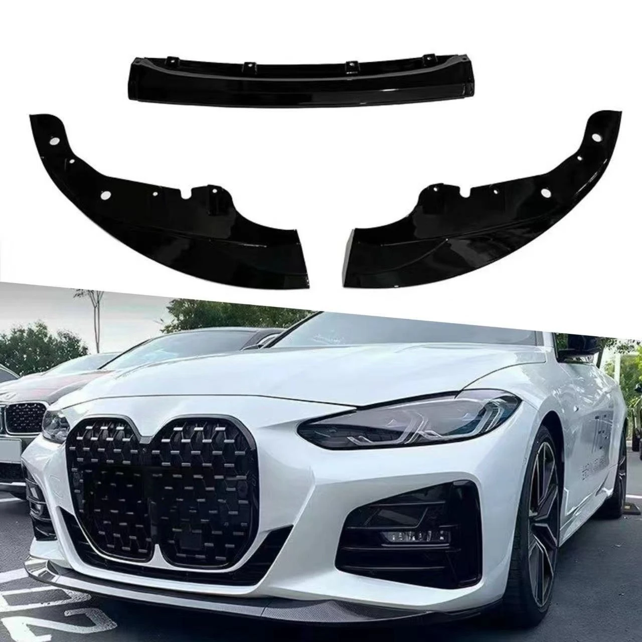 MP Style 3-Piece Front Lip Spoiler Fit for BMW 4 Series G22 2Door 2021-2025, ABS Car Modified Front Bumper Lip