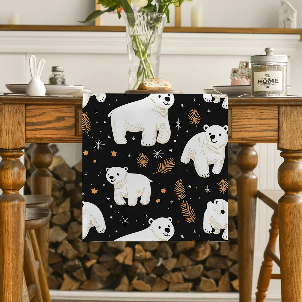 Christmas Polar Bear White Bear Table Runners Kitchen Table Decoration Washable Dining Table Runner Wedding Party Decorations