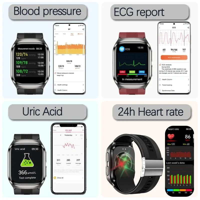 2025 للتحكم في الصحة الراقية مضخة هواء ساعة ذكية الرجال ECG دقيق ضغط الدم تحليل الجسم الصحة ECG NFC Smartwatch