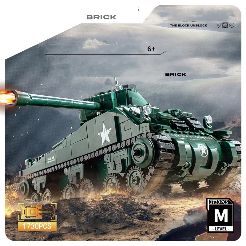 

Military 2.4Ghz Remote Control Vehicle World War Technical Sherman Firefly Medium Tank Build Block WW2 Army Figure Brick RC Toy