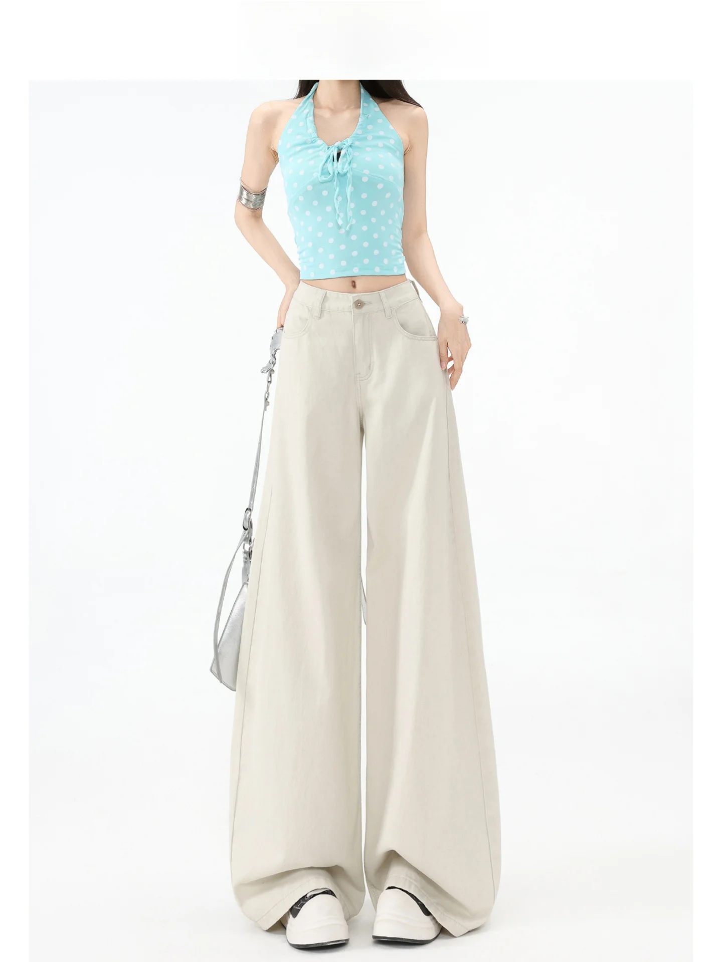 Calça Jeans Feminina Forever 21 de Cintura Alta, Perna Reta Solta, Calça Jeans Wide Leg, Moda Casual de Verão, Estilo Urbano, Cor Clara