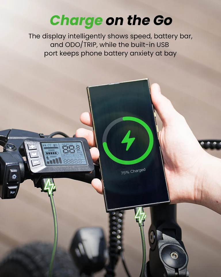 M10 Pro Electric Bike for Adults, 20" E-Bike, 750W Motor, 36V 10.4Ah Battery, 30–50 Miles Range, Up to 22 MPH, 5 Speed Modes, Front Suspension, Black image 2