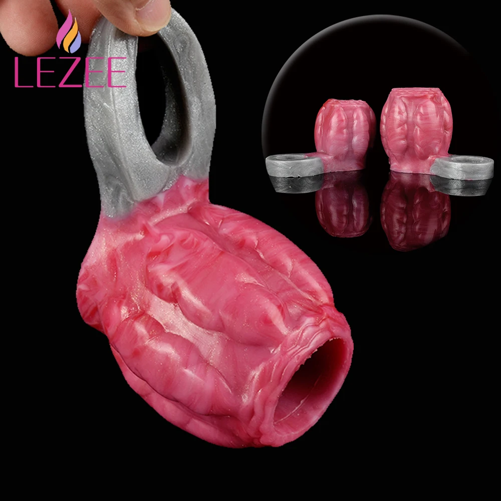 

LEZEE Silicone Dildo Sheath Big Wolf Knot Hollow Penis Sleeve Reusable Condom Male Delay Ejaculation Dick Extender Sex Toys Men