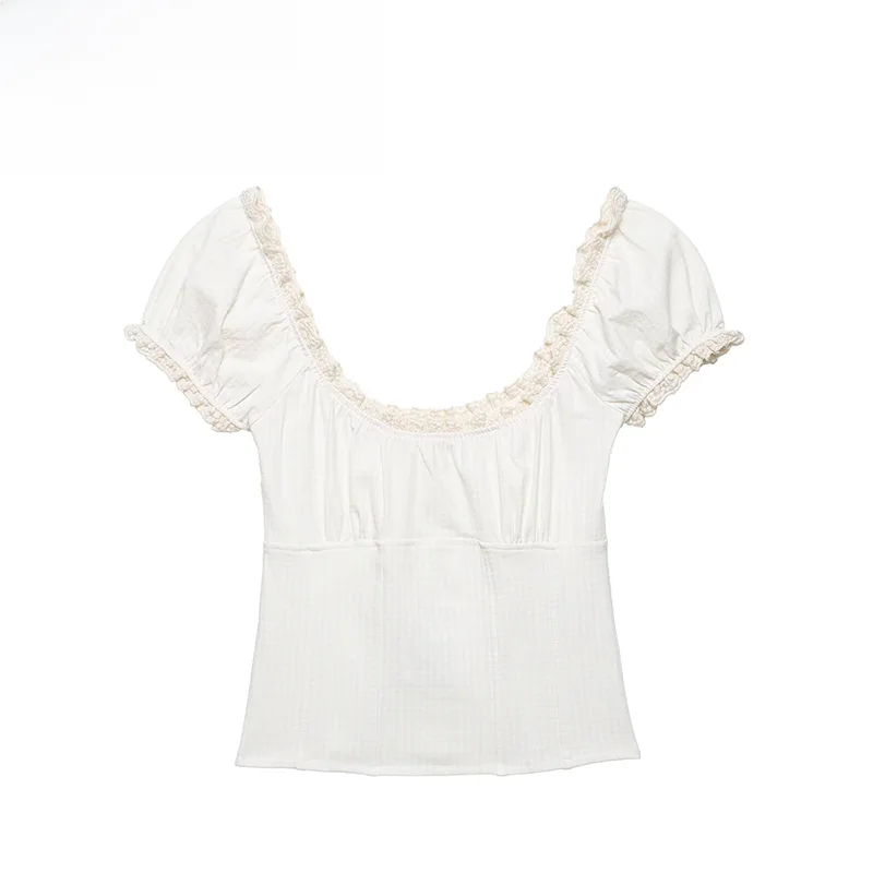 

Fashionable Small Grid Lace Top Women's Shirt ZR Spring New Arrival Polyester Fabric Short Sleeve Easy Care Polyester Fiber