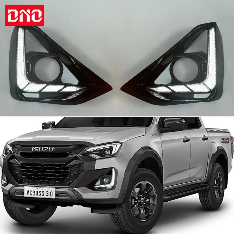 

Car LED 12V Daylights For ISUZU D-Max Pickup 2023 2024 Yellow Turn Signal Daytime Running Headlamps Auto Driving Lamp Foglamps