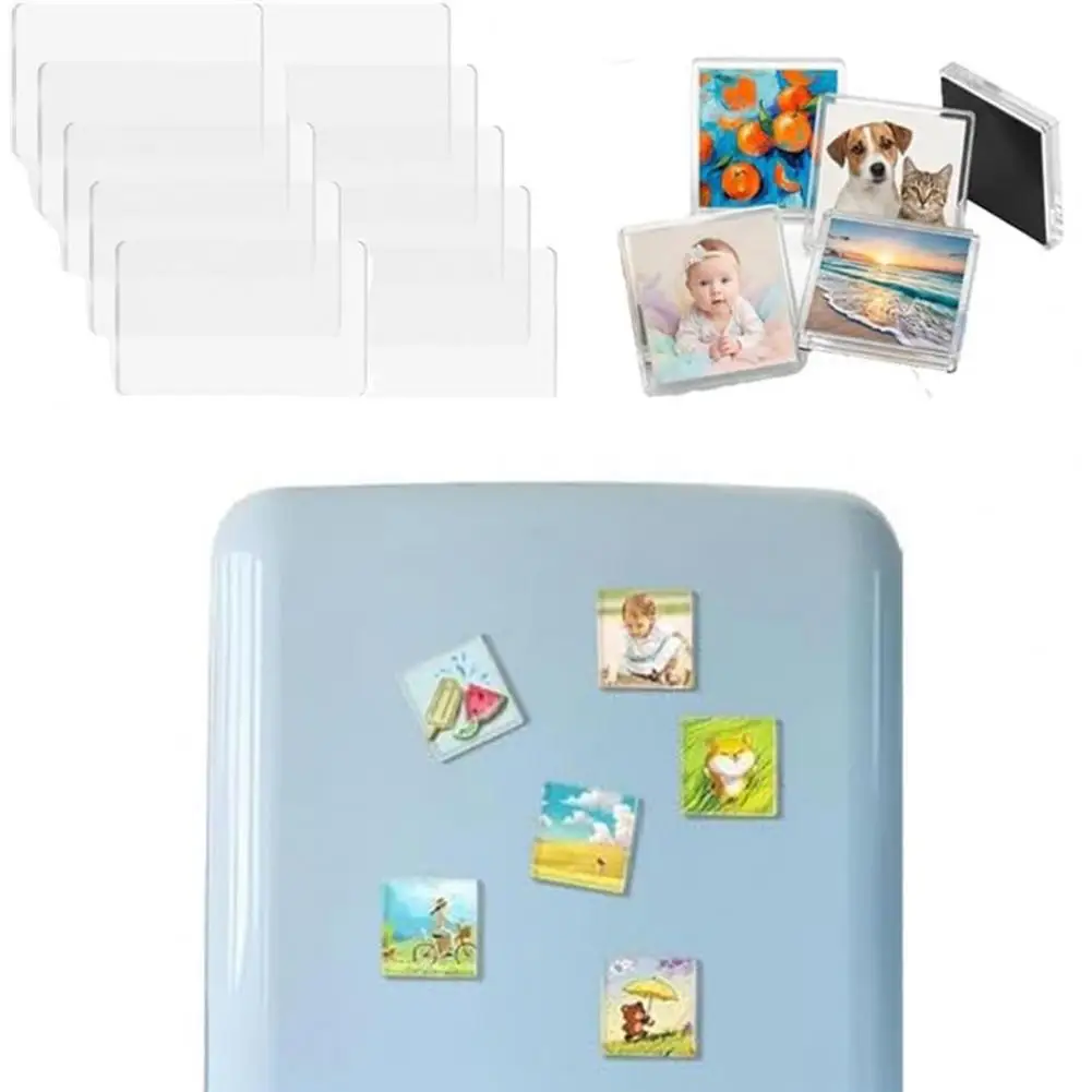 Acrylic Magnets Refrigerator Magnet Set 10 Sets Diy Acrylic Fridge Magnet Kit Square Refrigerator Photo Holders Picture for Home