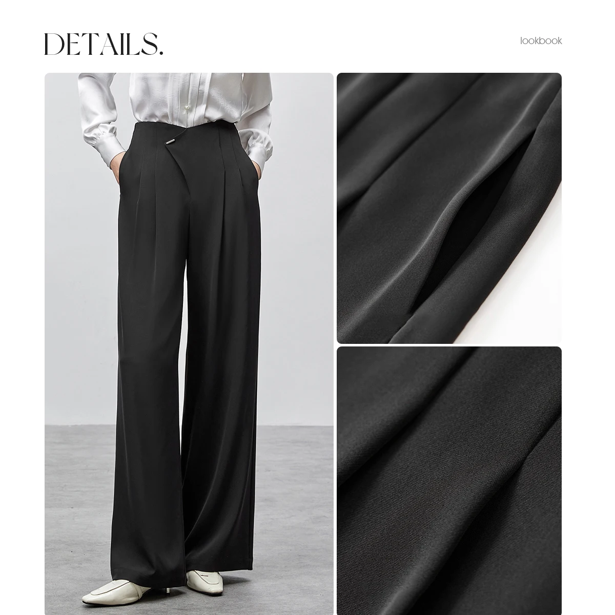 SENTUBILA Straight Full Length Pant For Women 2025 Autumn High Waist Loose Metal Button Solid Folds Long Women Trouers 143K55798