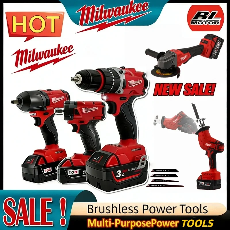 

Набор бесщеточных электроинструментов Milwaukee: угловая шлифмашина, дрель, ударный гайковерт, полировальная машина, беспроводные литиевые инструменты