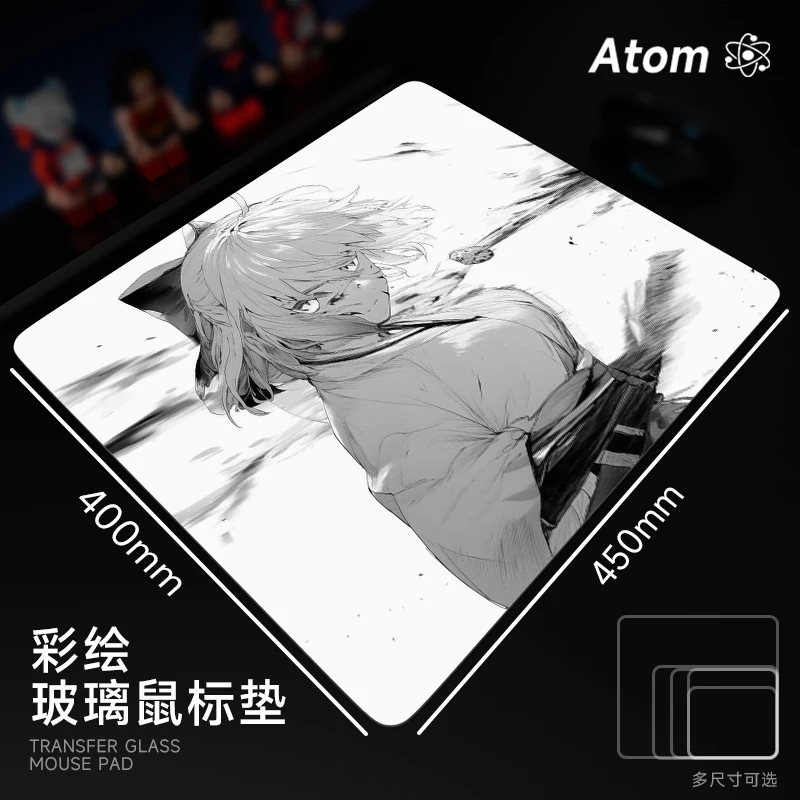 

ATOM Tempered Glass Mouse Pads Japanese Manga Pattern Laser Engraving Technology Desk Pad FPS Gaming Customized Hard Mouse Pads