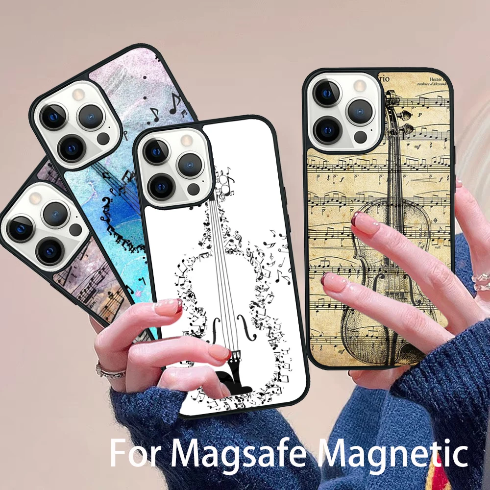 

Musical Notes Violin Classical Phone Case Magesafe Magnetic Wireless Charge Cover For IPhone 16 11 12 13 14 15 Pro Max Plus Mini