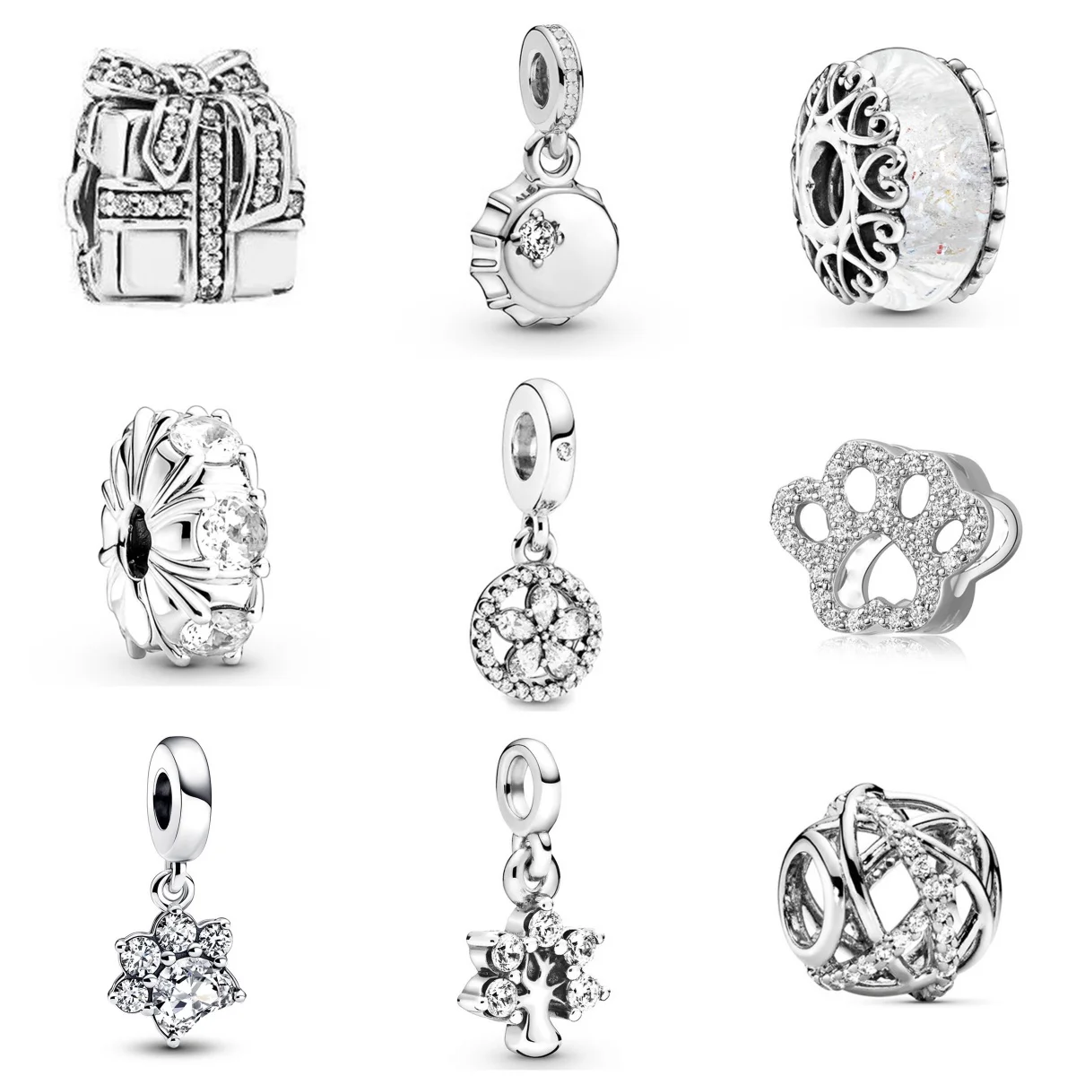 PmotCoussins Diamond Charm Beads for Women, Classic Silver Plated Jewelry, DIY Bracelet Necklace, Fashion Accessrespiration Gifts, 2024