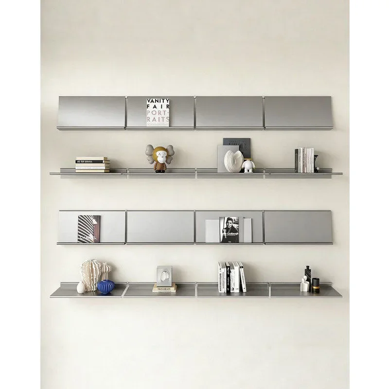 Wall Hanging Stainless Steel One-word Bookshelf Record Shelf Sofa Background Wall Decorative