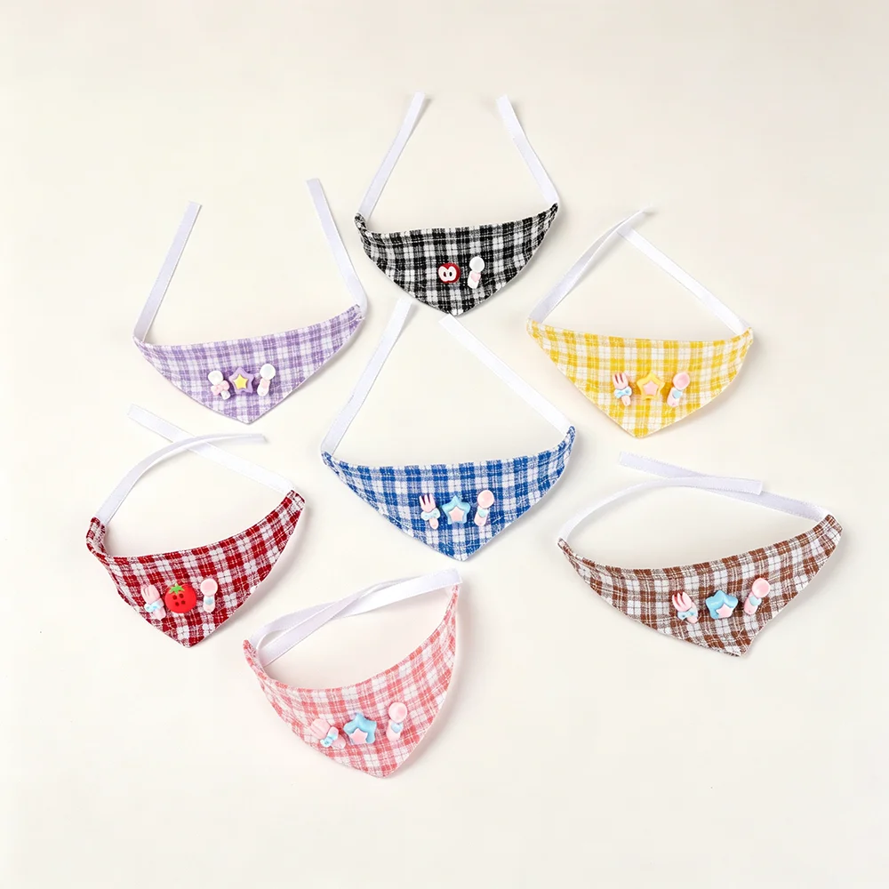 Multicolor Plaid Triangle Bandana 20cm Cotton Doll Cute Fruit Star Decor Doll Bib Scarf Plush Doll Outfit Accessories Dress Up