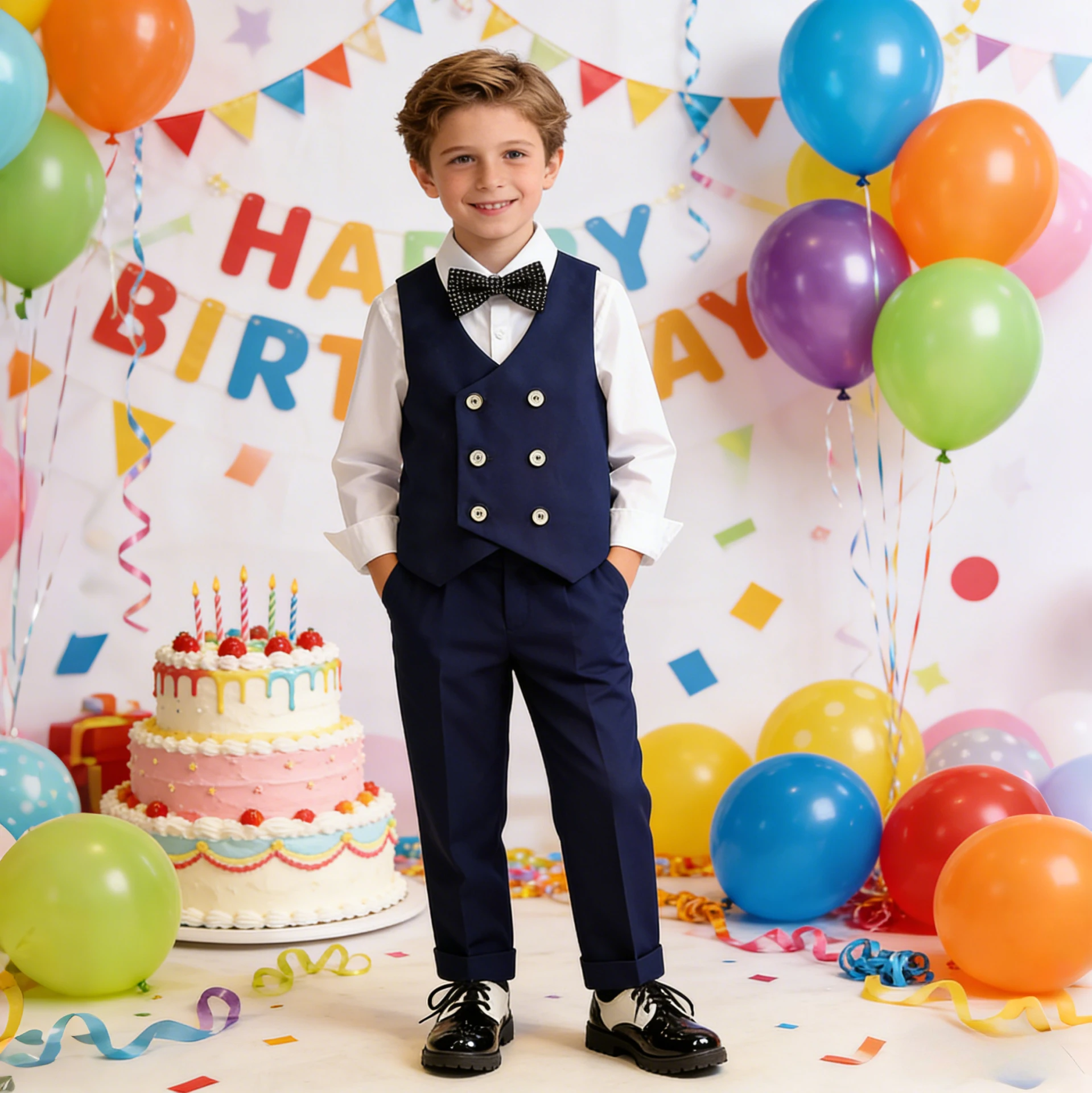 Children Vest Set 2 To 12 Y Flower Boys Wedding Suit Formal School Kids Piano Performance Costume Teens Birthday Evening Tuxedo