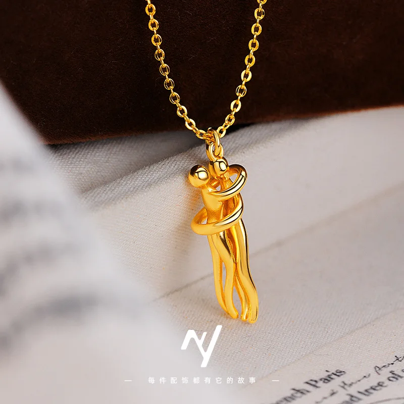 

Embrace Necklace Creative Clavicle Chain Niche High-end Pendant Fashionable Versatile Accessories 9999 24K Real Gold Necklace