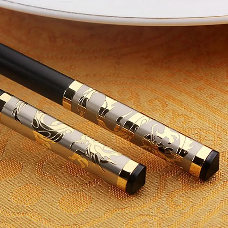 Chinese Gold Dragon Style Chopsticks Luxury Alloy Sushi Chopsticks Home Chop Sushi Sticks Tableware 1 Pair Chinese Chopsticks