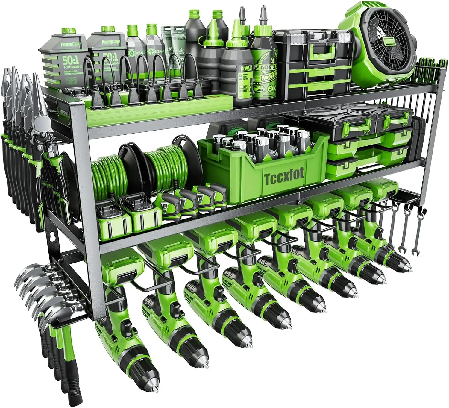 

Настенный органайзер для электроинструментов, 3-слойная настенная полка для 8 дрелей, подходит для универсальных стеллажей