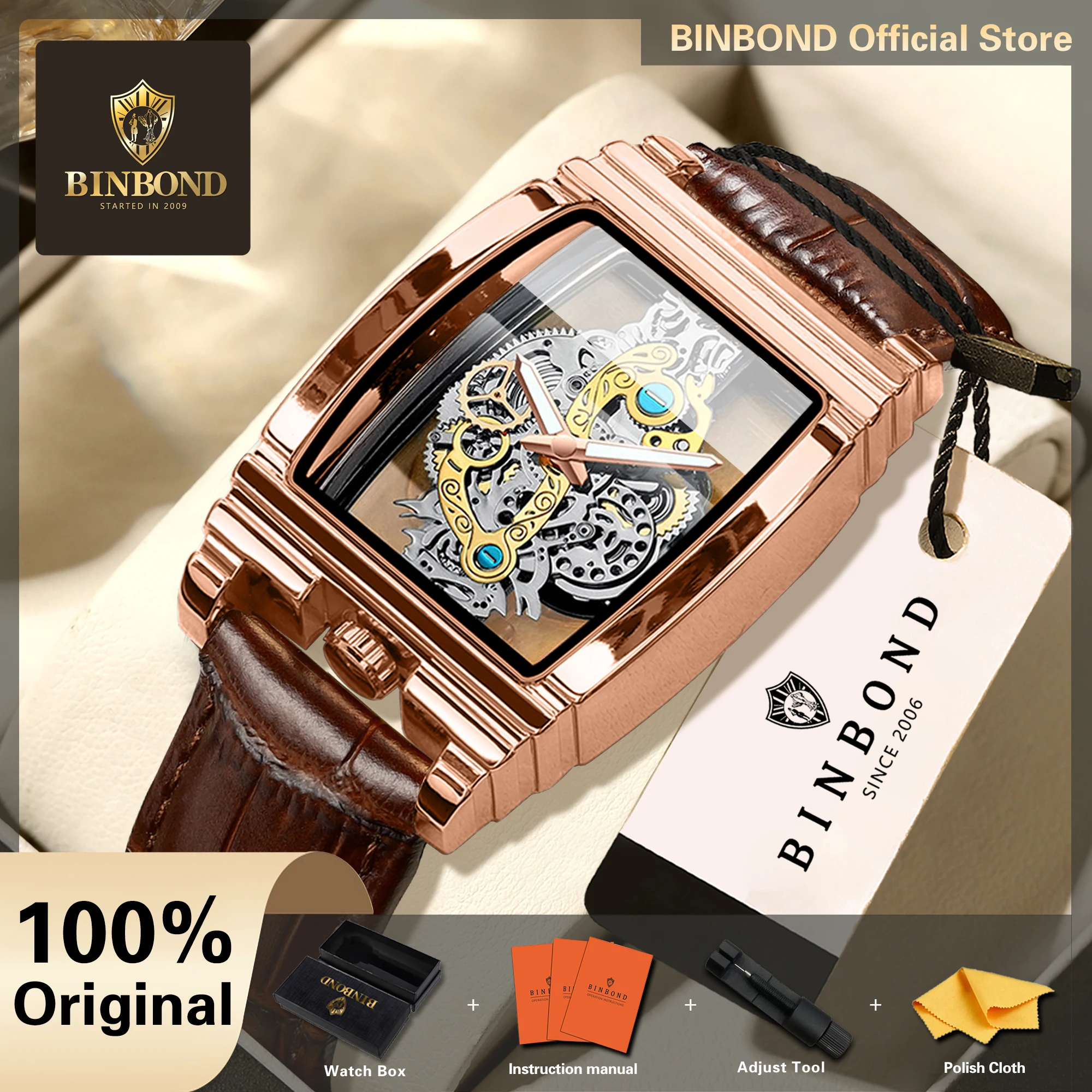 Smartwatch Branded Watches For Men - BINBOND Orginal Brand Leather Quartz Wristwatches