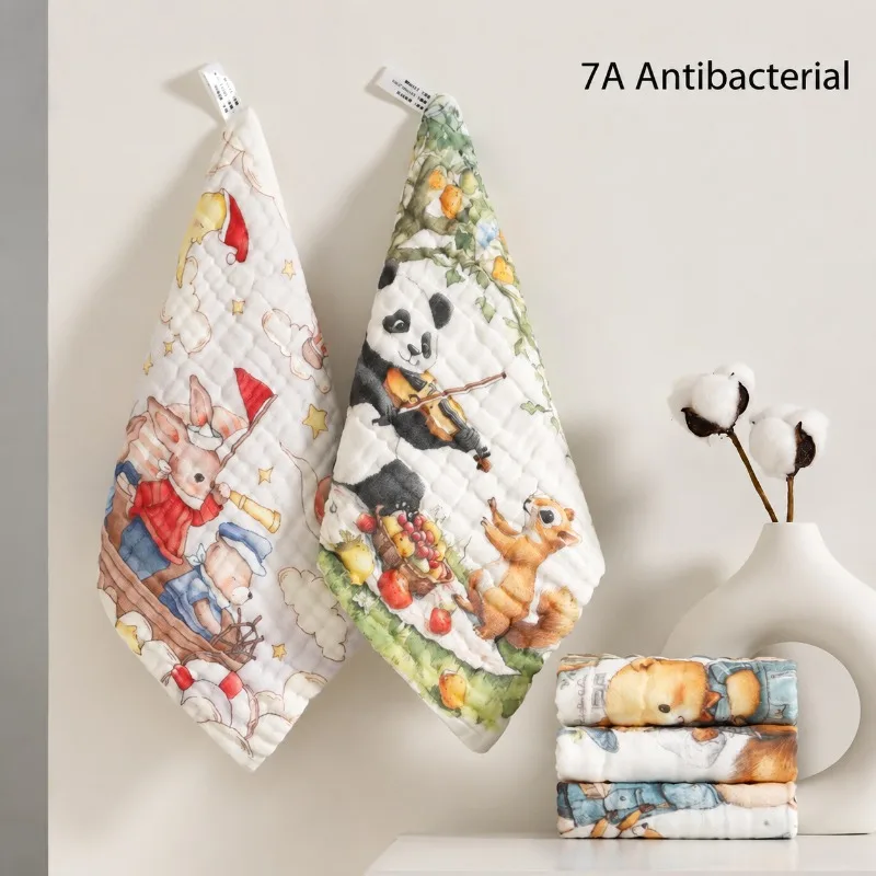 7A Antibacterial Pure Cotton 6-layer Gauze Baby Square Towel Class A Kids Face Wash Cloth Newborn Infant Drool Bib Soft