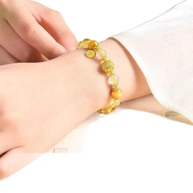 Crystal Wing Natural Citrine Bracelet Women's Lucky Transfer Beads Tiger's Eye Stone Bracelet Prosperous Wealth Gathering