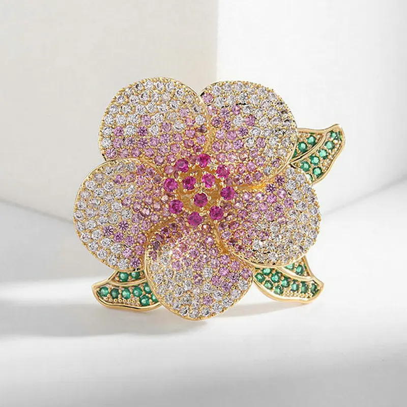 

1pc Colorful Cubic Zircon Flower Shaped Brooch Pin Luxury Wedding Party Accessory for Woman Fashion Jewelry