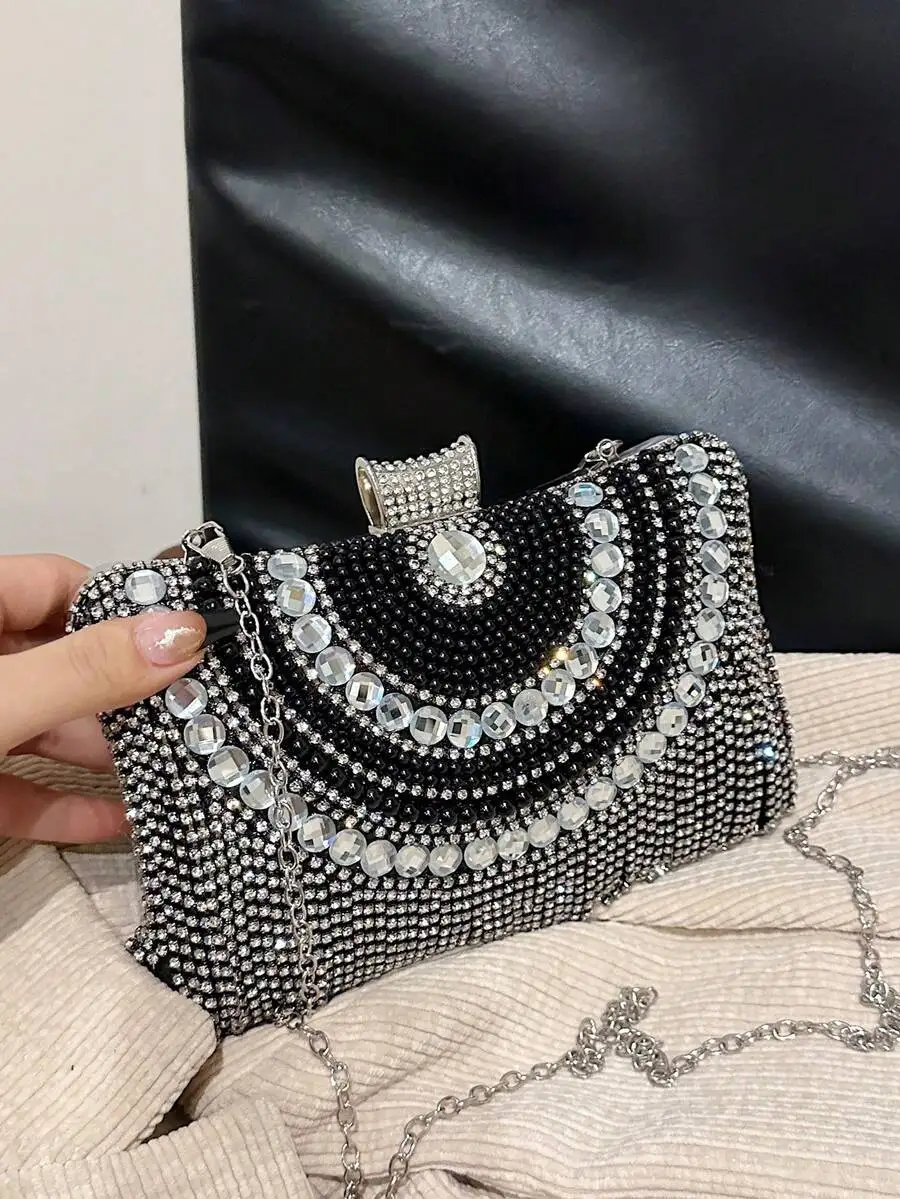 

Rhinestone Embellished Evening Clutch Bag With Chain Strap For Women Party Wedding Prom