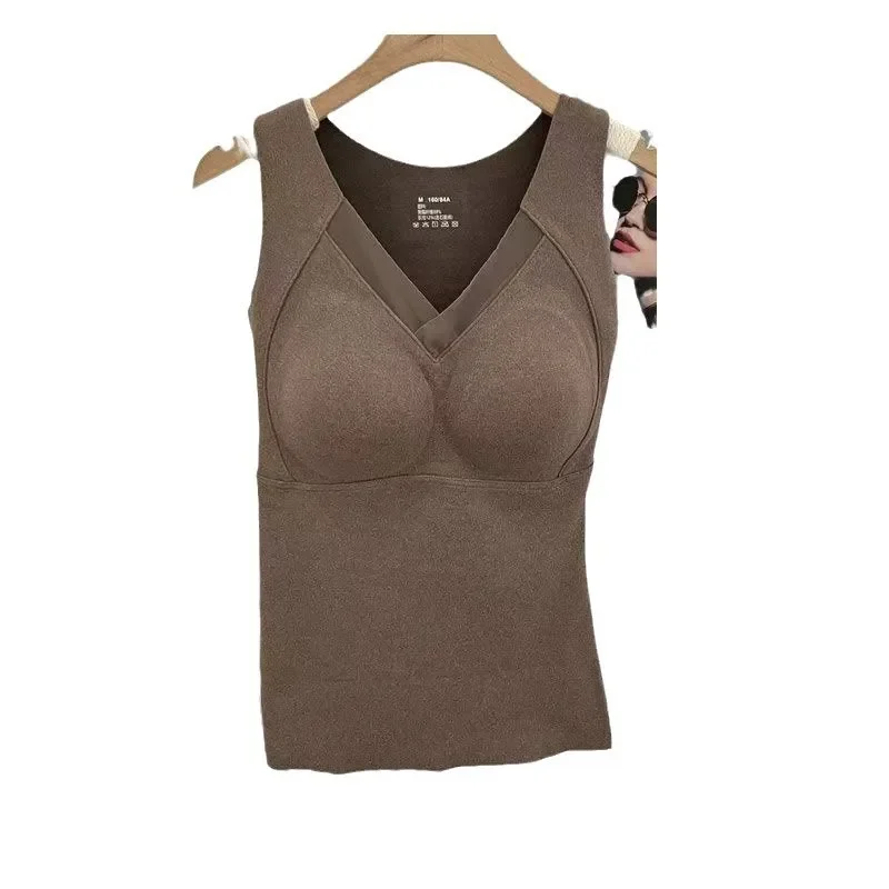 Immagine 4: Gilet termico da donna con scollo a V e coppe integrate, intimo termico per autunno e inverno