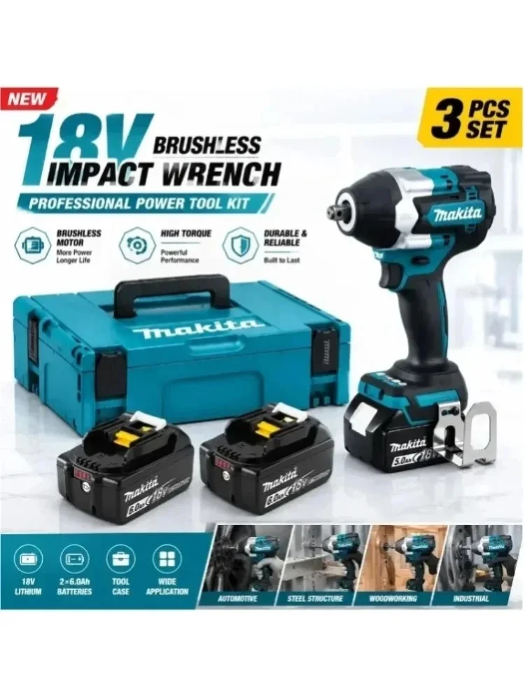 2026 Makita DTW700 Elektrischer Schlagschrauber 1000NM Bürstenloser Motor Kabellos 1/2" Antrieb, Allzweck-Werkzeug für Bau und Automobil, angetrieben durch kompatible 18V Lithium-Batterien
