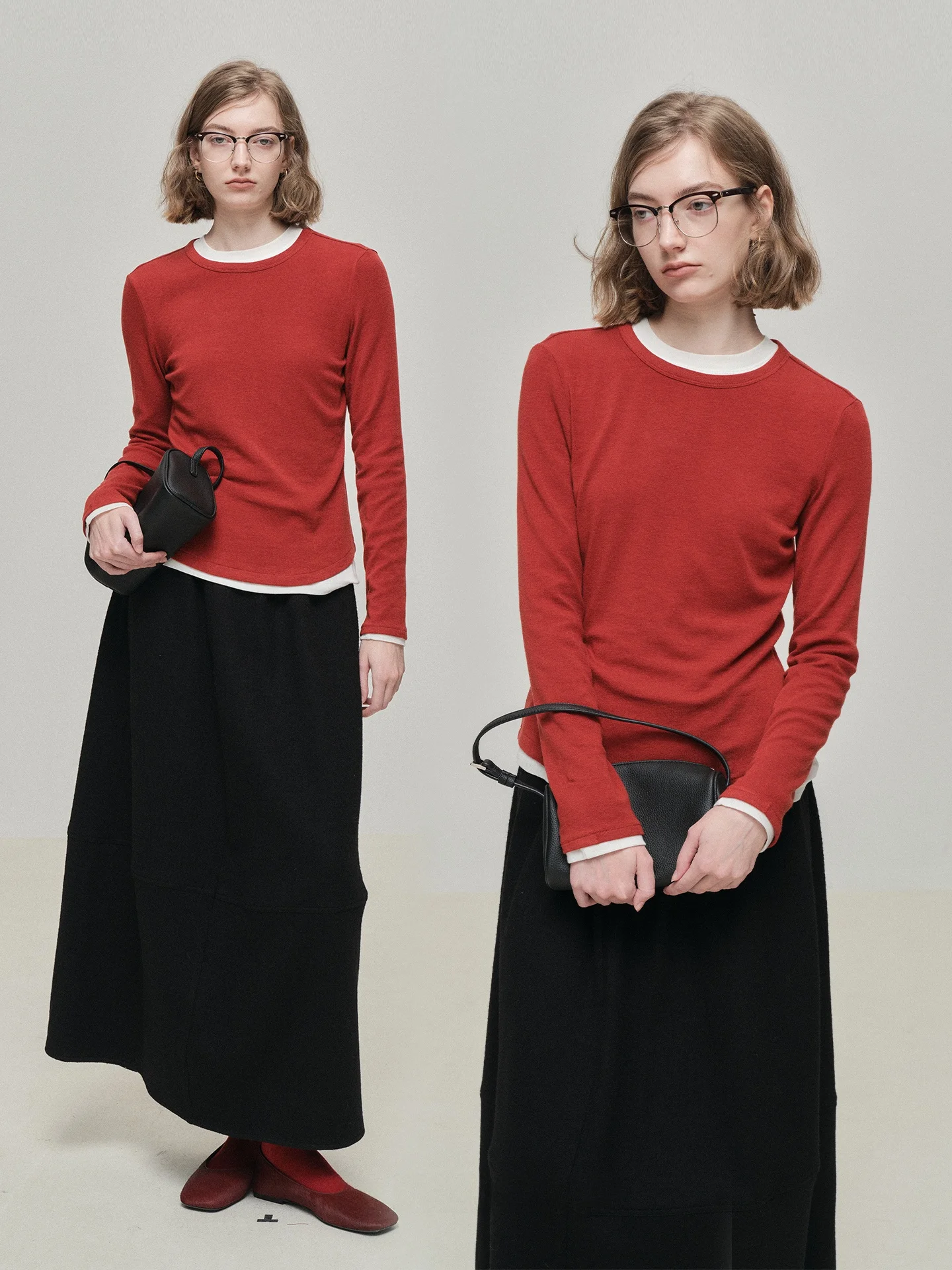 

Весенний топ из шелковой шерсти с длинным рукавом и круглым вырезом, эффект второй кожи, утягивающий, женский, в стиле минимализм.