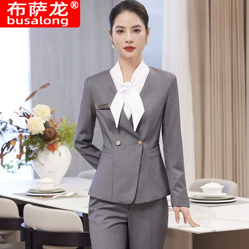 

Professional Suit Set for Women, Spring and Autumn, Elegant Goddess Style, High-end Hotel Front Desk Manager Formal Wear, Waiter