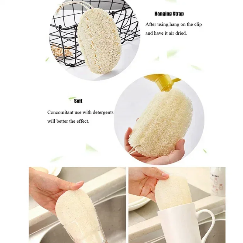 3Pcs/set Biodegradable Natural Loofah Sponge Wash Dish Non-Scratch Compostable Dishwashing Loofah Sponge for Kitchen Cleaning