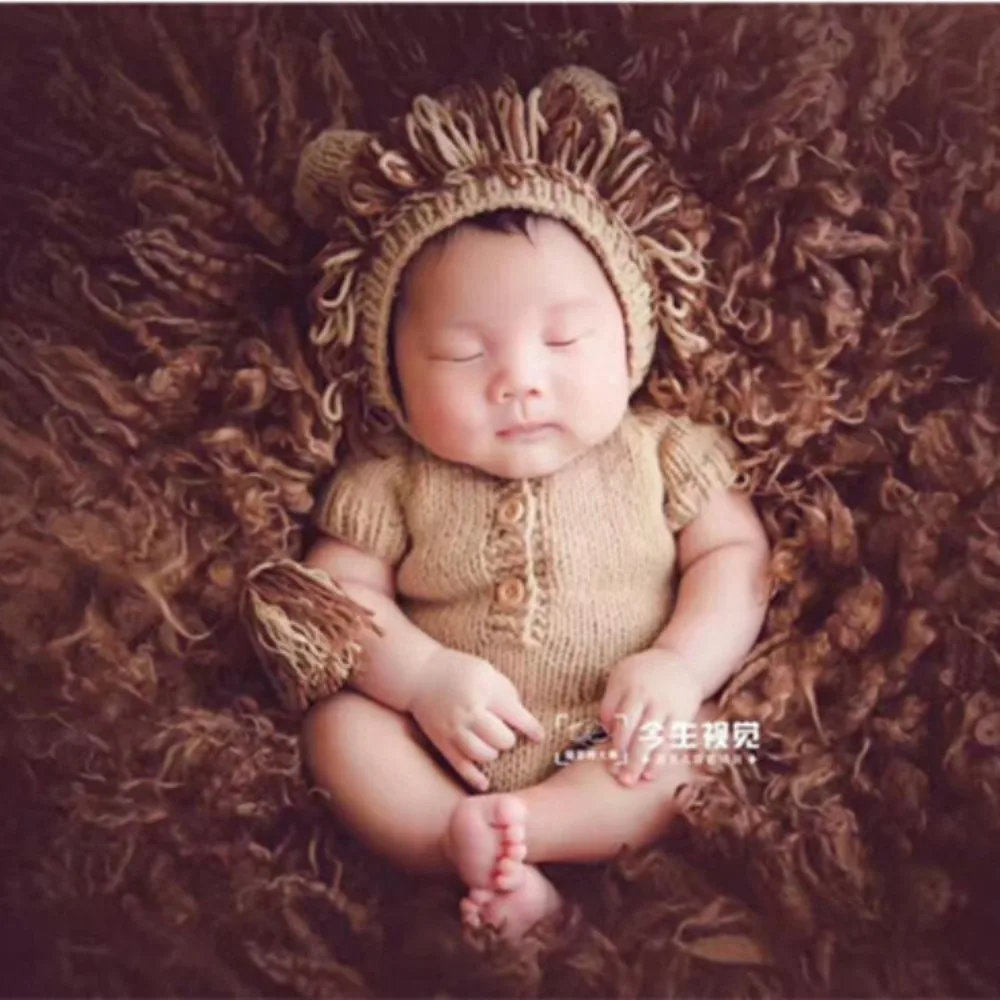 Newborn Photography Props for Baby Boy Newborn Infant Hat & Jumpsuits Lion Hat Sweater Cosplay Costume Romper Festive Outfit
