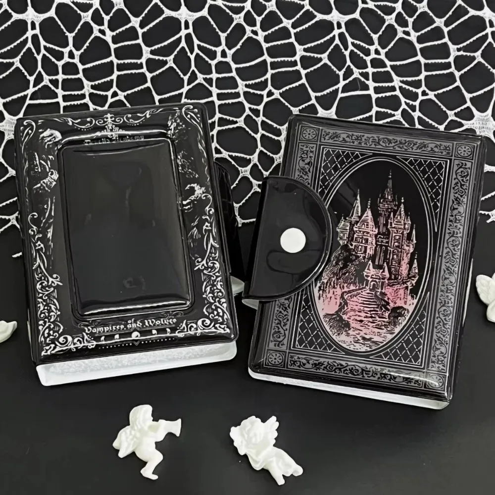 Mini Black Card Album PVC 3-3.5 Inch Photocard Binder with 16 Internal Pages Gothic Dark Style Idol Card Collect Book Unisex