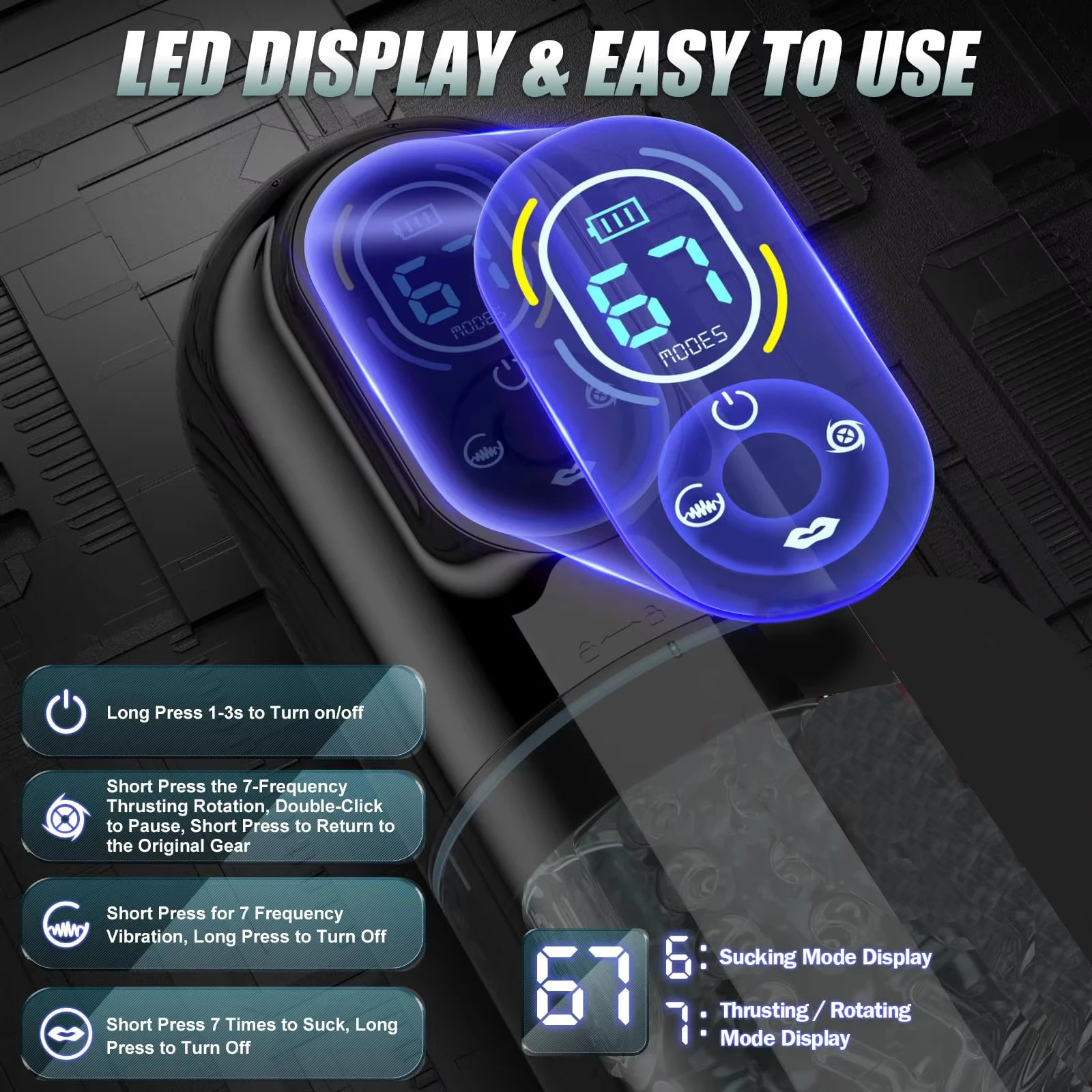 New LCD Automatic Male Mastubator Penis Pump With 7 Vibrating Rotating Thrusting & Licking Modes Pocket Pussy Sex Toys for Men view 5