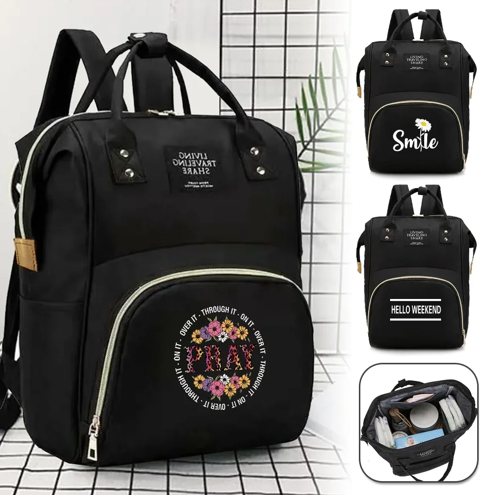 Bottle Bag Diaper Bag Backpack Mommy Backpack Baby Care Organizer Text Series Lightweight Large-capacity Travel Essentials