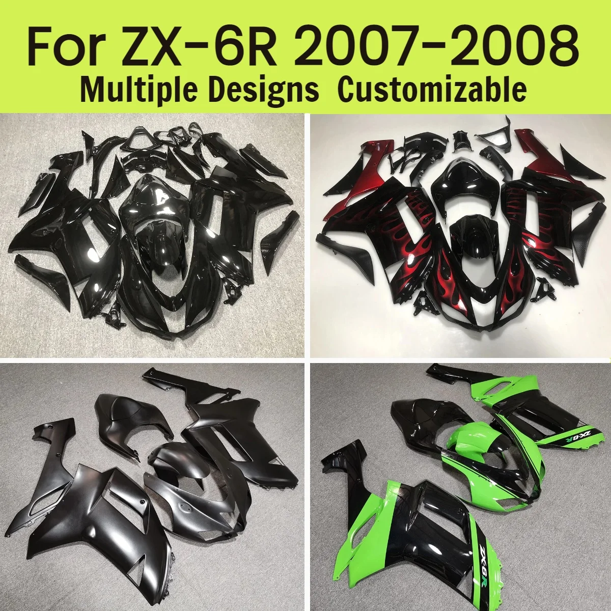 

Hot Style Fairings ZX6R 2007 2008 Motorcycle ABS Plastic Fairing Set Body Parts Kit for Kawasaki ZX-6R 07 08