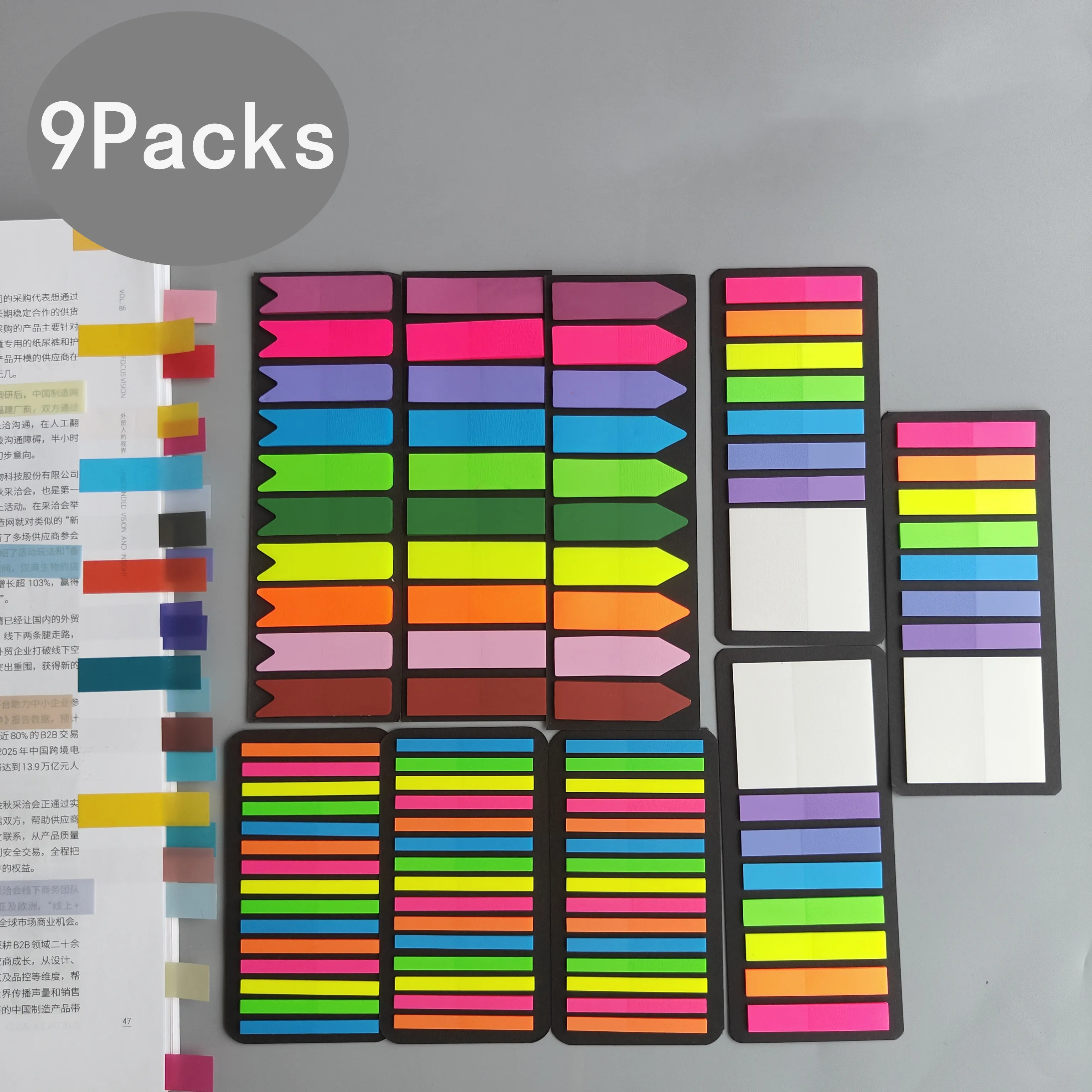 9 Packs Transparent Sticky Notes Tab Self-Adhesive Kawaii Clear Bookmarkers Annotation Books Page Marker Stationery