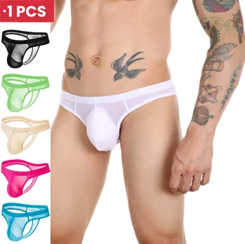 1 pçs multi cor de seda gelo ultra-fino roupa interior biquíni masculino sexy semi transparente tanga masculina e g string macio jockstrap