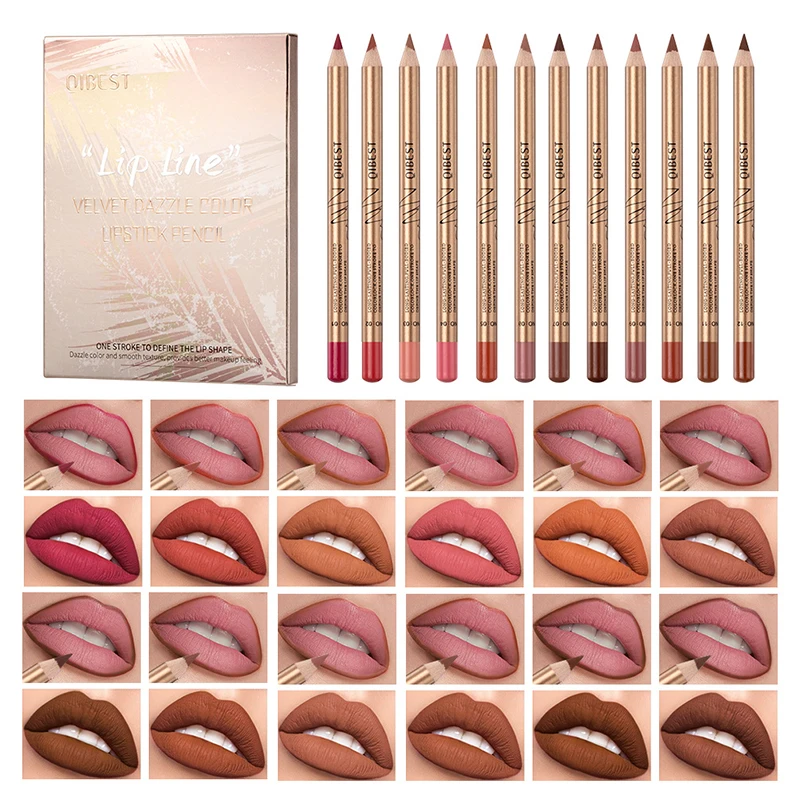 Delineador de labios de larga duración, lápiz delineador de labios mate a prueba de manchas, fácil de colorear, adecuado para todas las ocasiones, maquillaje de labios, 12 unids/set